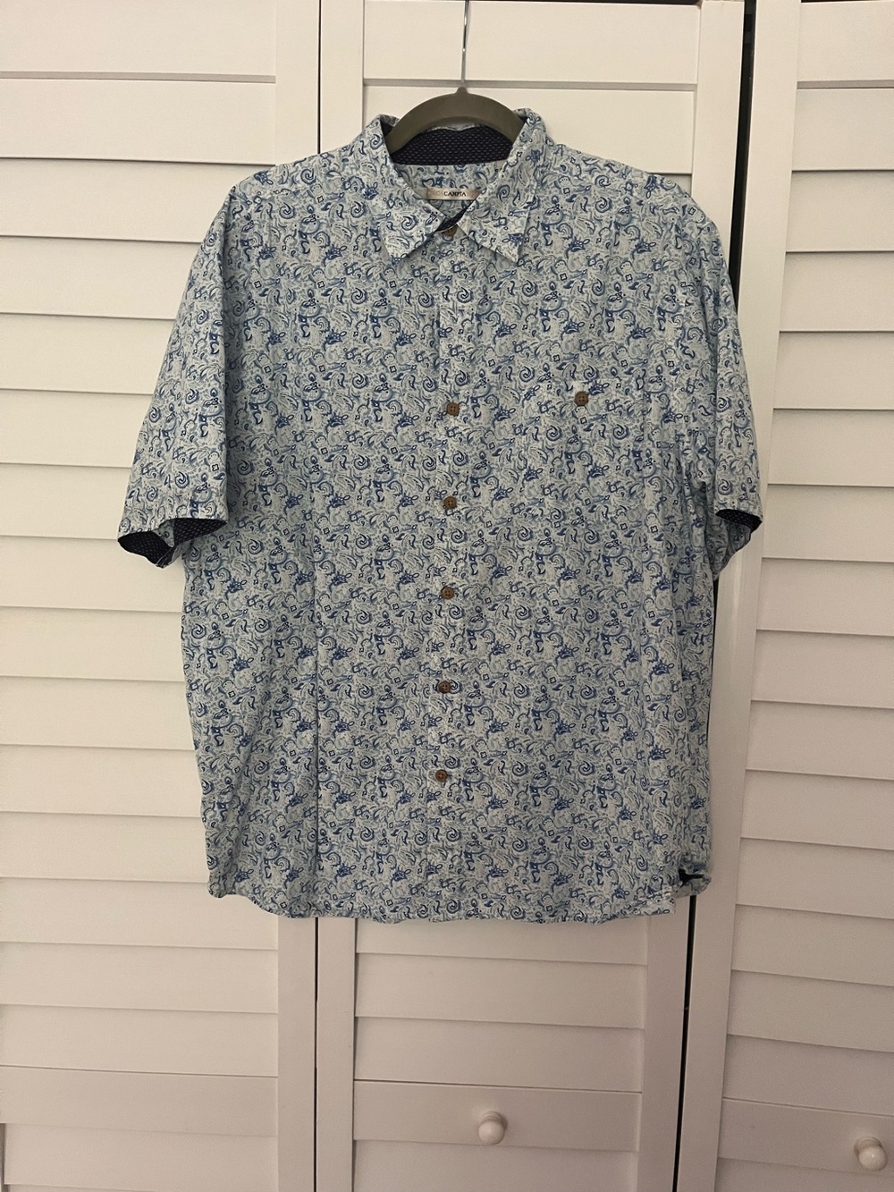Campia Moda Short Sleeve Geo Hawaiian Short Sleeve Shirt Cotton Mens XL Hawaiian